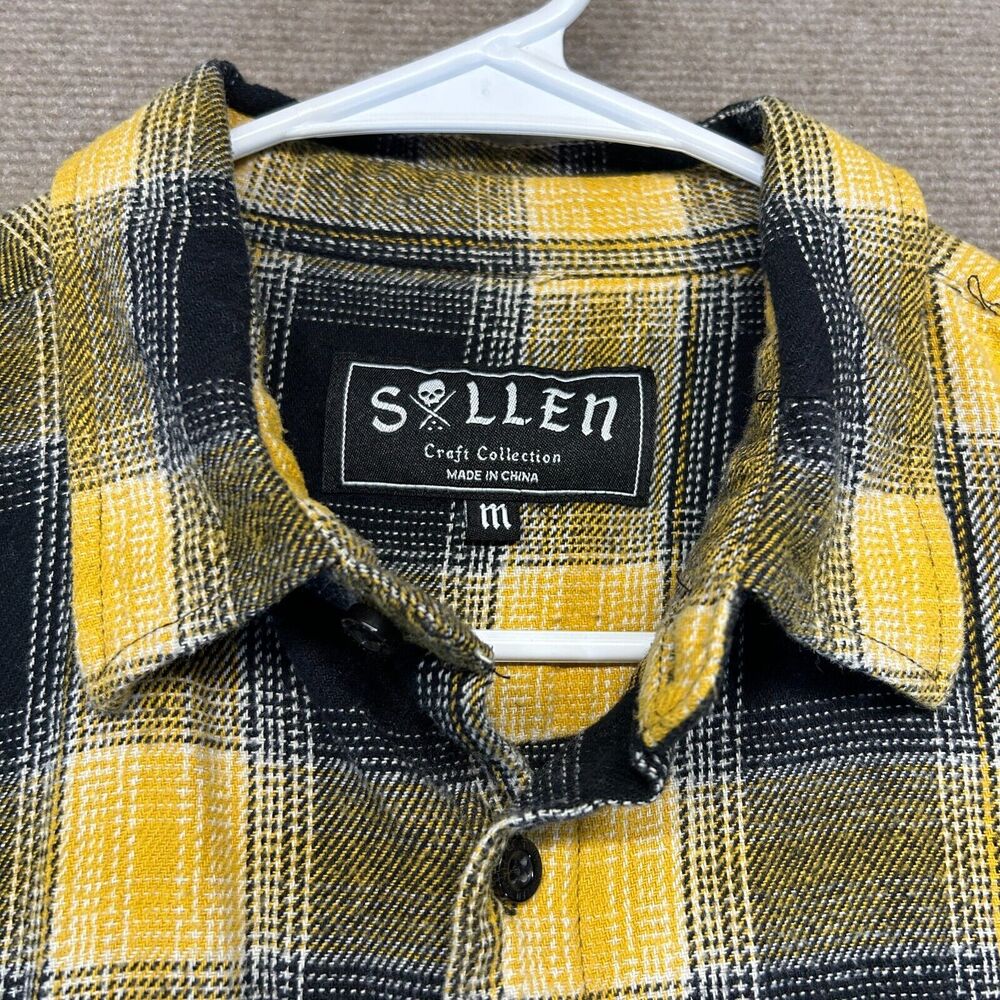 Sullen Honey Flannel Shirt Men's M Long Sleeve Yellow Black Plaid Craft Collect - Picture 5 of 10